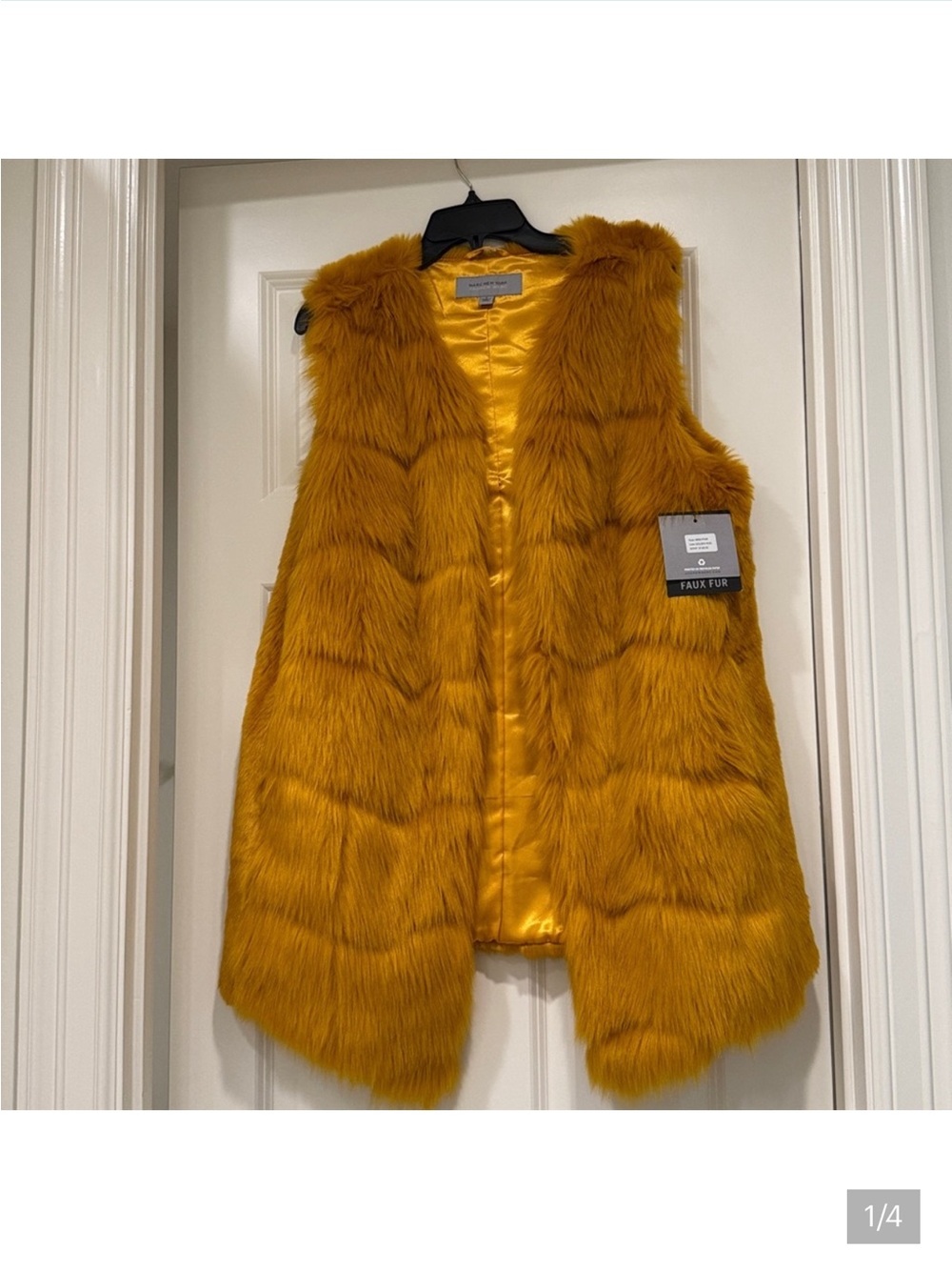 Marc New York Satin-Lined Faux Fur Vest in Mustard Yellow